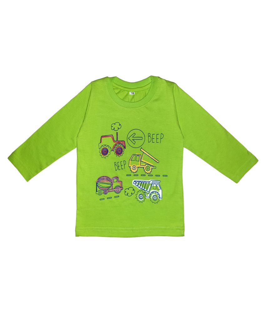 Babeezworld Boy's Round Neck Printed Pure Cotton Full Sleeve Tshirt (Green, Pack of 1)