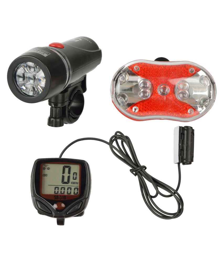 Dark Horse® Bicycle LED Front Head & Rear Light Combo with Wired Computer Cyclocomputer Speedometer (Black)