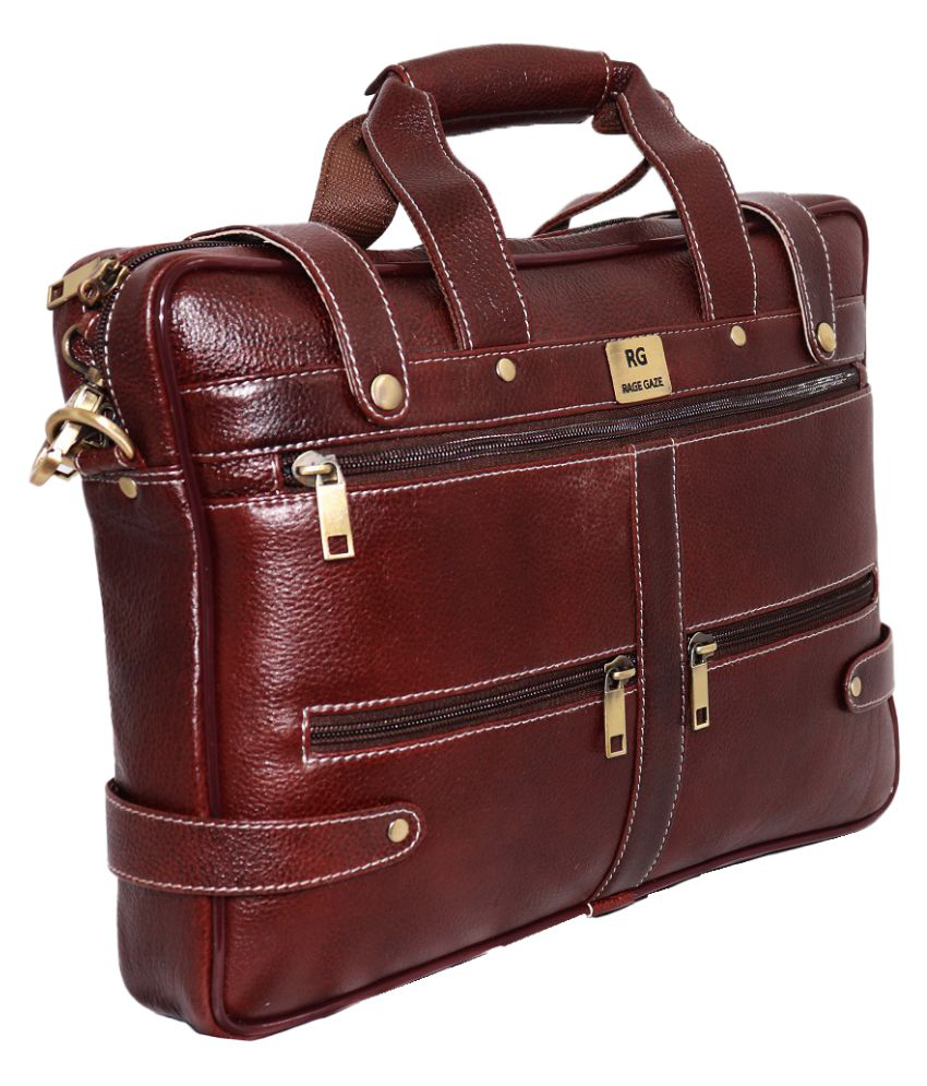 RAGE GAZE - Brown Leather Office Bag - Buy RAGE GAZE - Brown Leather ...