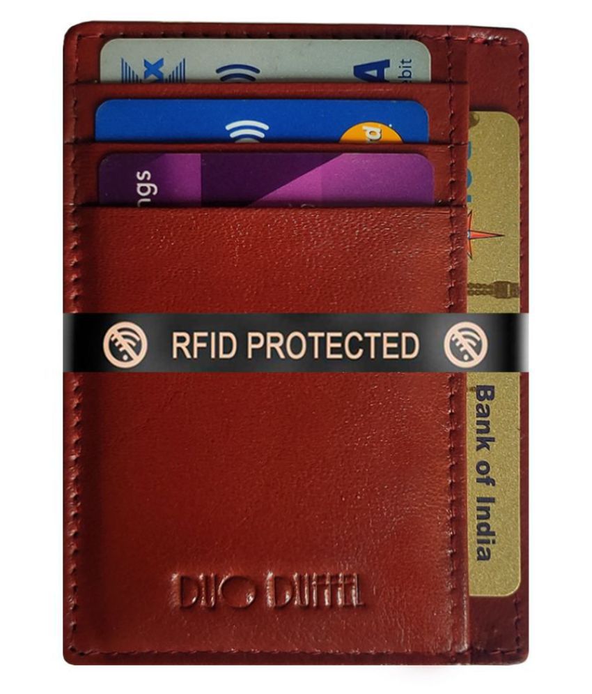     			RFID Protected Men Brown Genuine Leather Card Holder