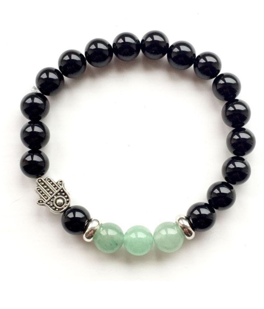     			8mm Black Onyx and Green Aventurine With Hamza Natural Agate Stone Bracelet