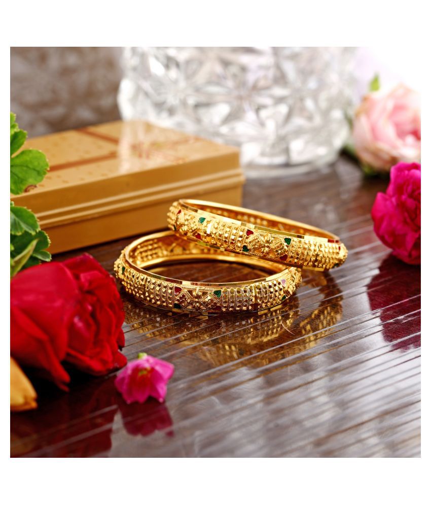     			Vighnaharta Traditional Wear 1gm Gold Plated Alloy Bangle for Women and Girls - pack of 2 pcs Bangle- [VFJ1009BG2-8]
