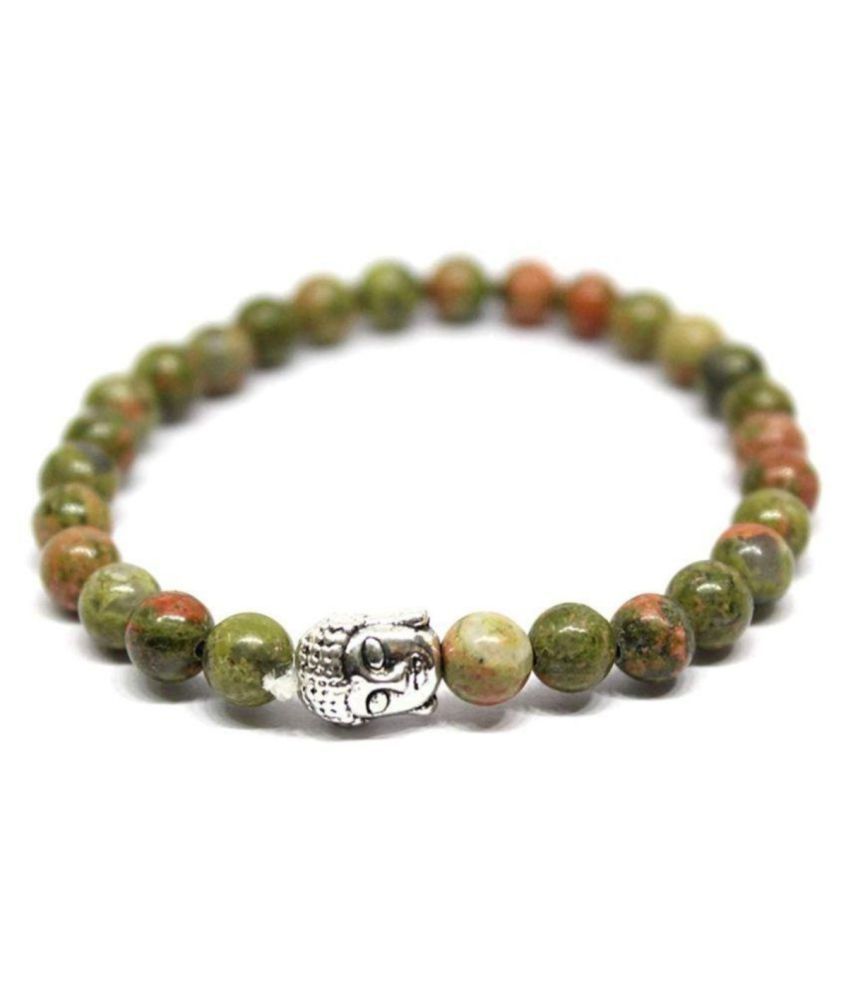     			6 mm Green and Pink Unakite With Buddha Natural Agate Stone Bracelet