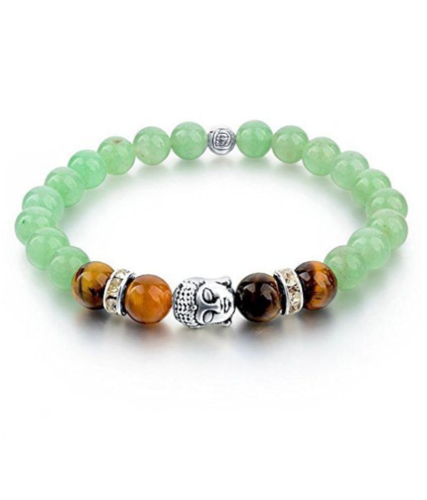     			8mm Green Aventurine and Yellow Tiger Eye With Buddha Natural Agate Stone Bracelet