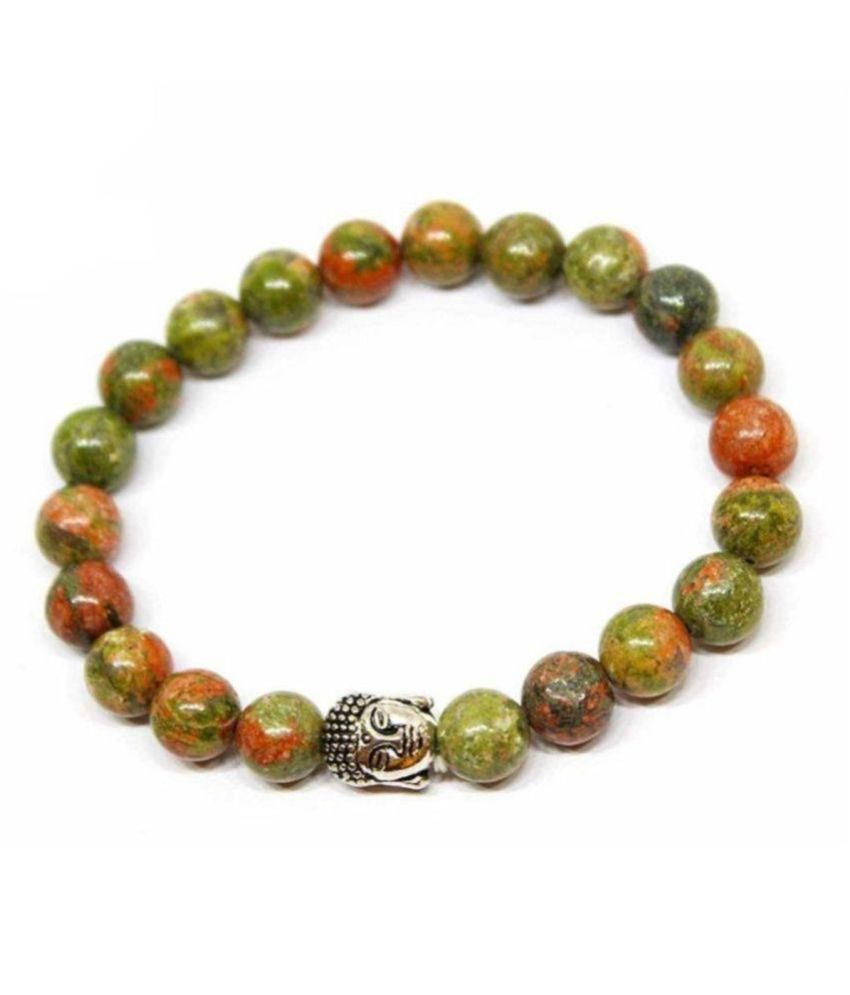     			8mm Green Unakite With Buddha Natural Agate Stone Bracelet