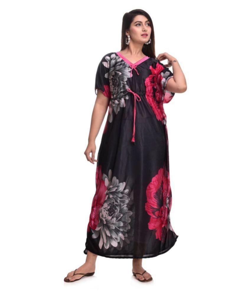     			Apratim Satin Nighty & Night Gowns - Black