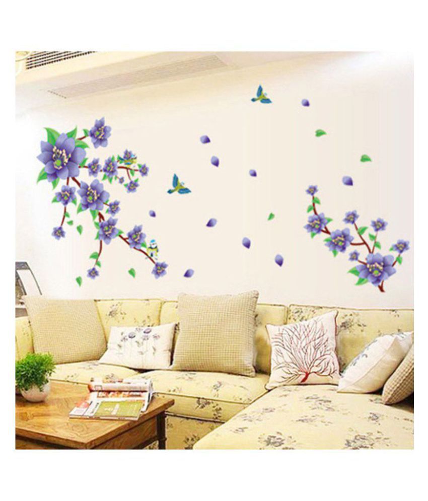    			HOMETALES Flowers Branch with Magpie Birds Sticker ( 60 x 90 cms )