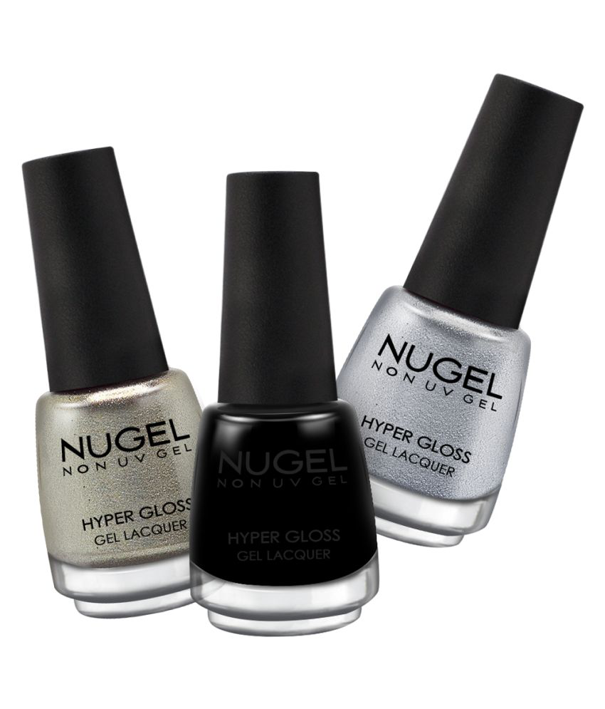     			NUGEL GoldSparkle, PureBlack, ShinyLuster Nail Polish NON UV GEL 50,59,67 Black Glossy Pack of 3 39 mL