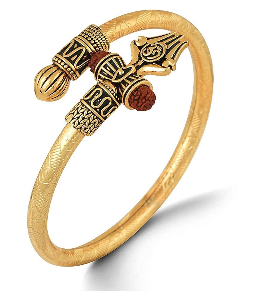     			PAYSTORE Rudraksh Shiva Trishul Damruo Adjustable Pure Brass Copper Golden Bahubali Om Mahakal Kada Open Kada Mahadev Gold Bracelet Unisex Cuff Bracelet Lover for Men Women