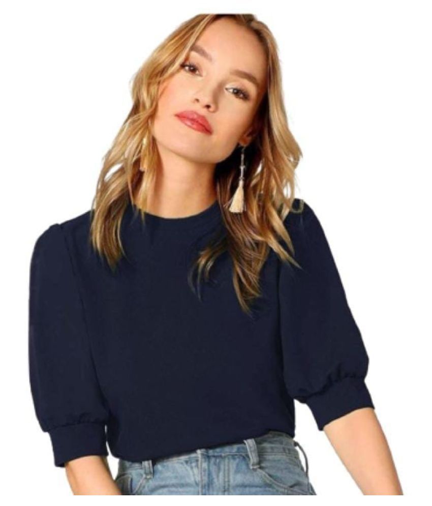     			Dream Beauty Fashion - Navy Blue Cotton Blend Women's Regular Top ( Pack of 1 )