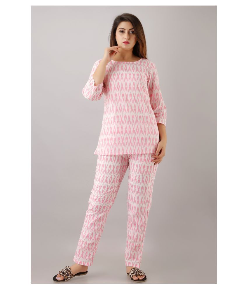     			FabbibaPrints Cotton Nightsuit Sets - Pink