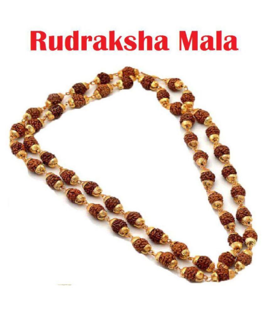    			Rudraksha Mala Pack of 1 - 50 Beads Rudraksha Cap Mala Original 5 Mukhi Rudraksha Mala 54+1 beads With Golden Cap (6mm)