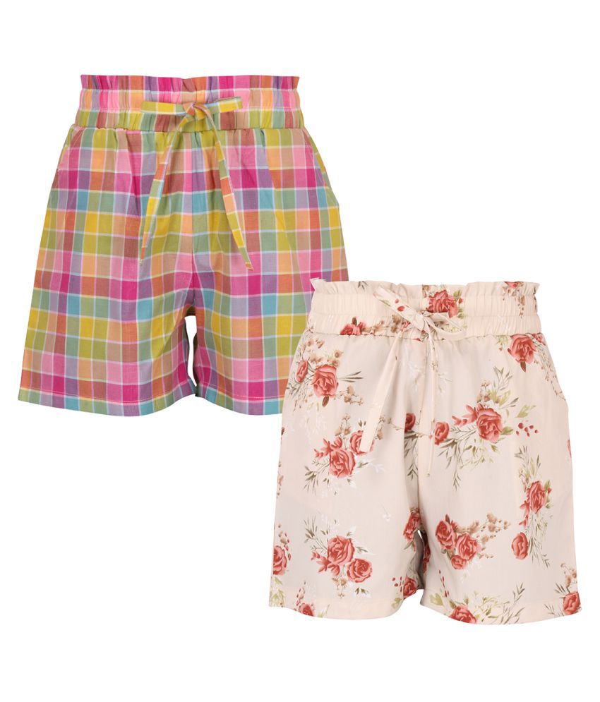     			Smart Casual Checkred and floral Printed Shorts