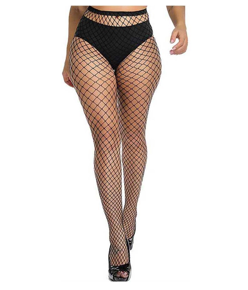     			HF LUMEN Women's/Girls's High Waist Pantyhose Tights Fishnet Stockings Broad Mesh Net Style, Free Size, Black