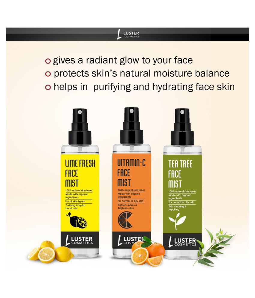 Luster Cosmetics Lime Fresh + Vitamin-C + Tea Tree Face Mist Skin Tonic 115 mL Pack of 3