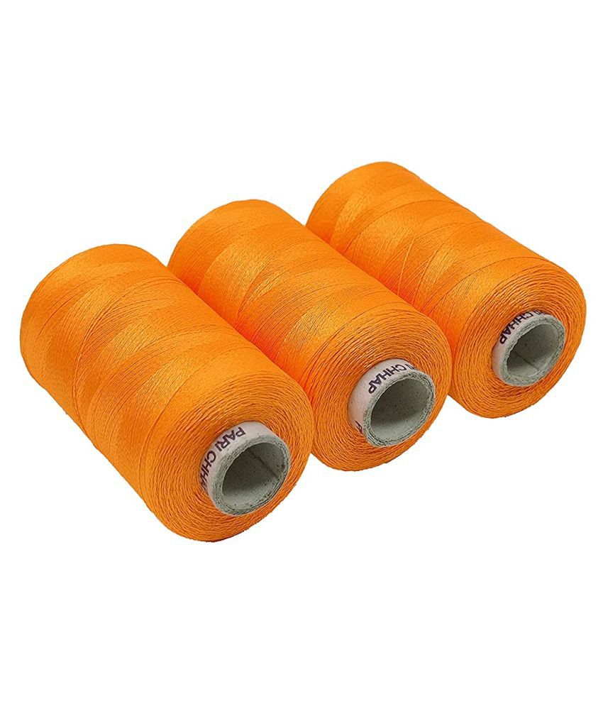     			PRANSUNITA Fluorescent Neon Colour Silk (Resham) Twisted Hand & Machine Embroidery Shiny Thread for Jewellery Designing, Embroidery, Art & Craft, Tassel Making, Fast Colour, Pack of 3 Spool x 300 MTS Each, Colour- Neon Orange