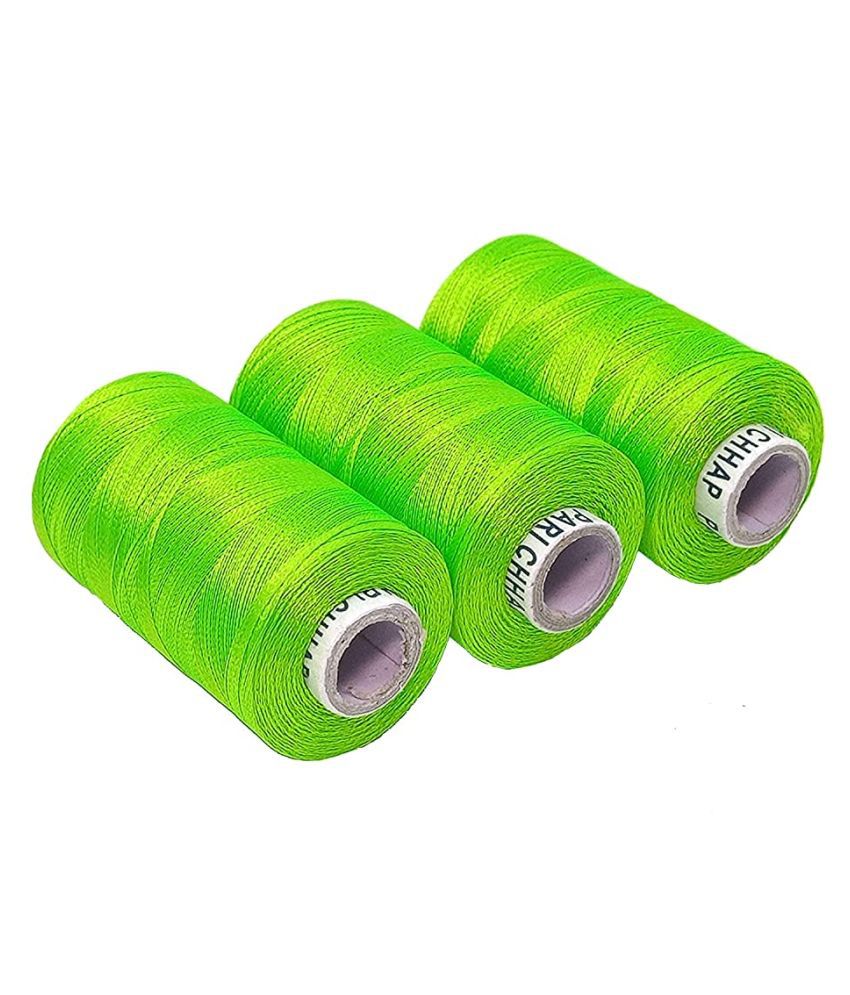     			PRANSUNITA Fluorescent Neon Colour Silk (Resham) Twisted Hand & Machine Embroidery Shiny Thread for Jewellery Designing, Embroidery, Art & Craft, Tassel Making, Fast Colour, Pack of 3 Spool x 300 MTS Each, Colour- Neon Green