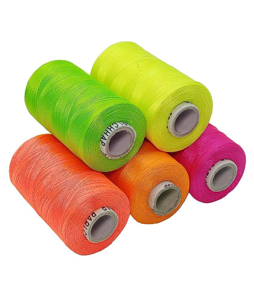     			PRANSUNITA Fluorescent Neon Colour Silk (Resham) Twisted Hand & Machine Embroidery Shiny Thread for Jewellery Designing, Embroidery, Art & Craft, Tassel Making, Fast Colour, Pack of 5 Spool x 300 MTS Each, Multi-coloured
