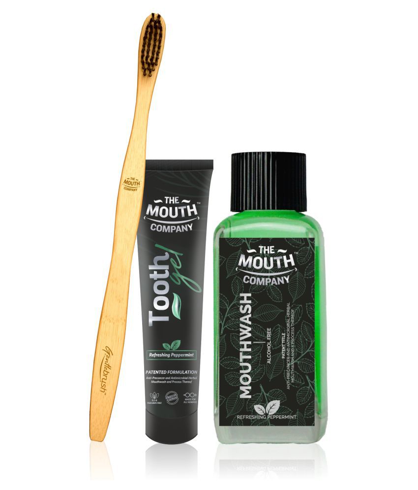     			The Mouth Company Peppermint Toothgel , Mouthwash and Toothbrush Standard Oral Kit Pack of 3