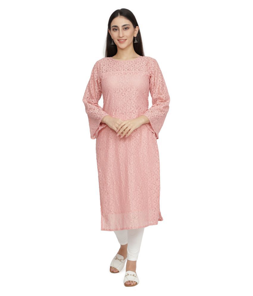     			NUEVOSDAMAS Pink Cotton Blend Straight Kurti