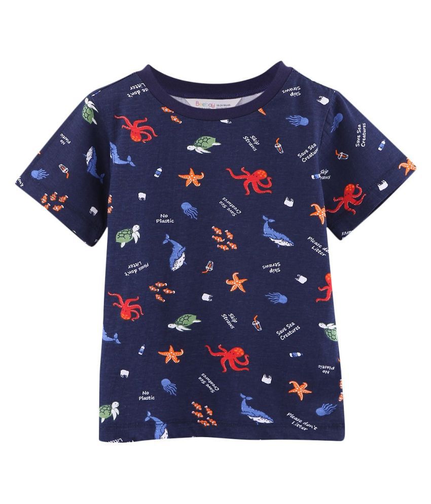 Beebay Save The Sea Print T-Shirt Navy