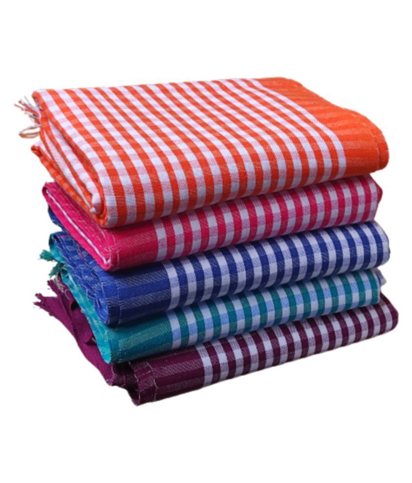     			KAKUMANU - Multicolor Cotton Checks Bath Towel (Pack of 5)