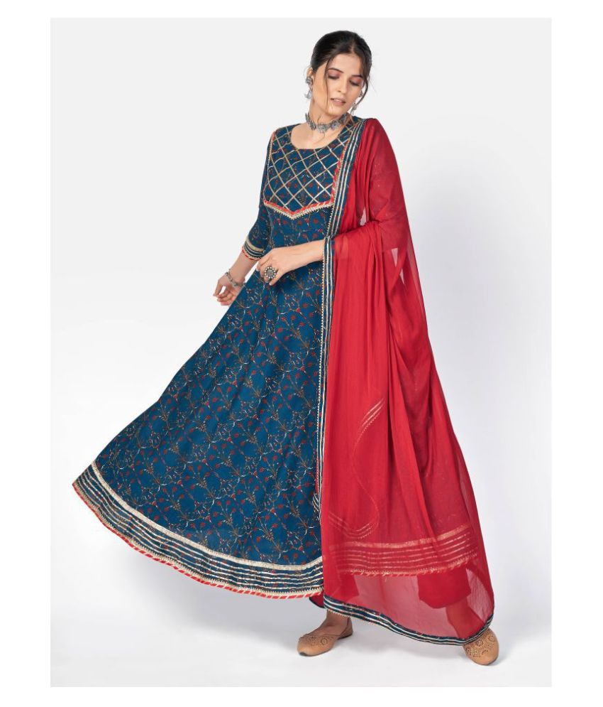     			Vbuyz - Navy Blue Anarkali Cotton Women's Stitched Salwar Suit ( Pack of 1 )