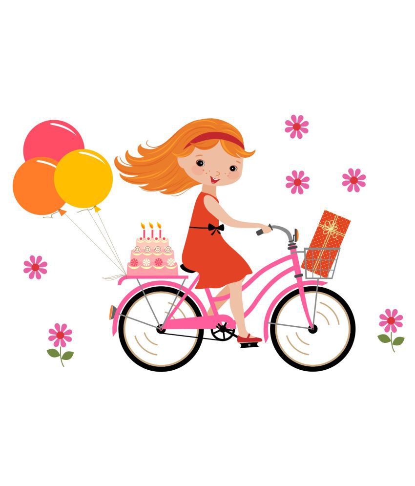     			Asmi Collection Cute Little Girl on Cycle Balloons Wall Sticker ( 60 x 85 cms )