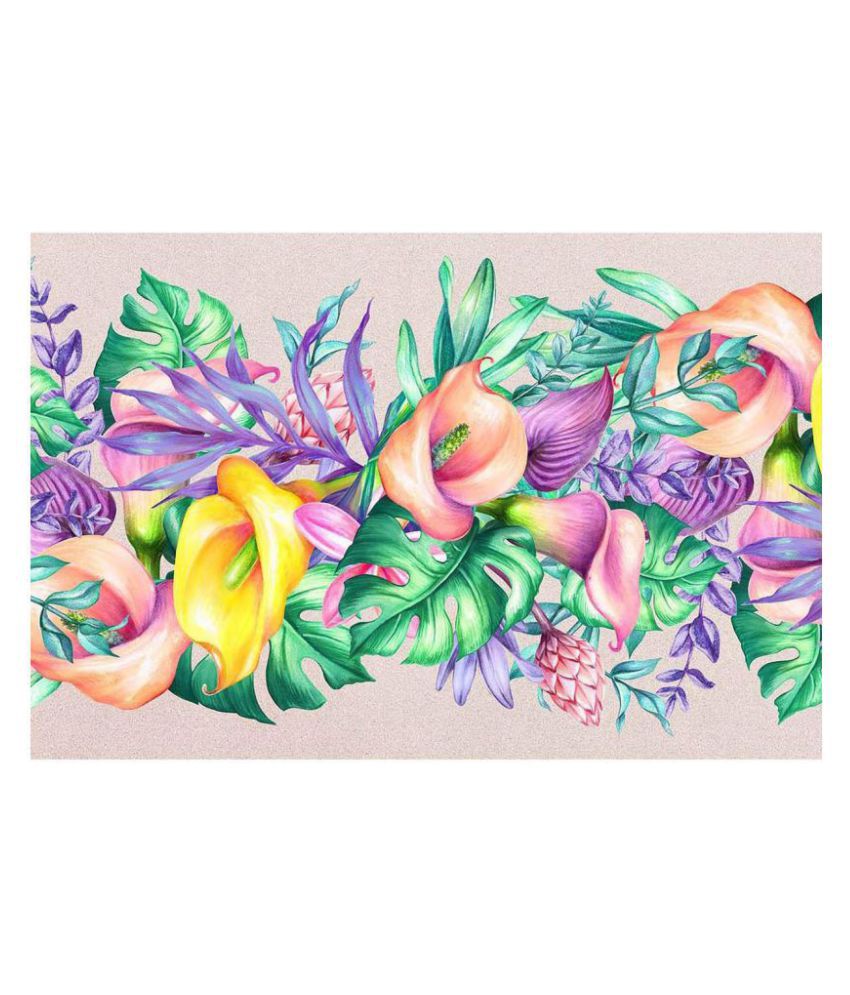     			WallDesign Multicolor Flowers & Leaves - 14 cm W x 153 cm L Floral Sticker ( 153 x 14 cms )