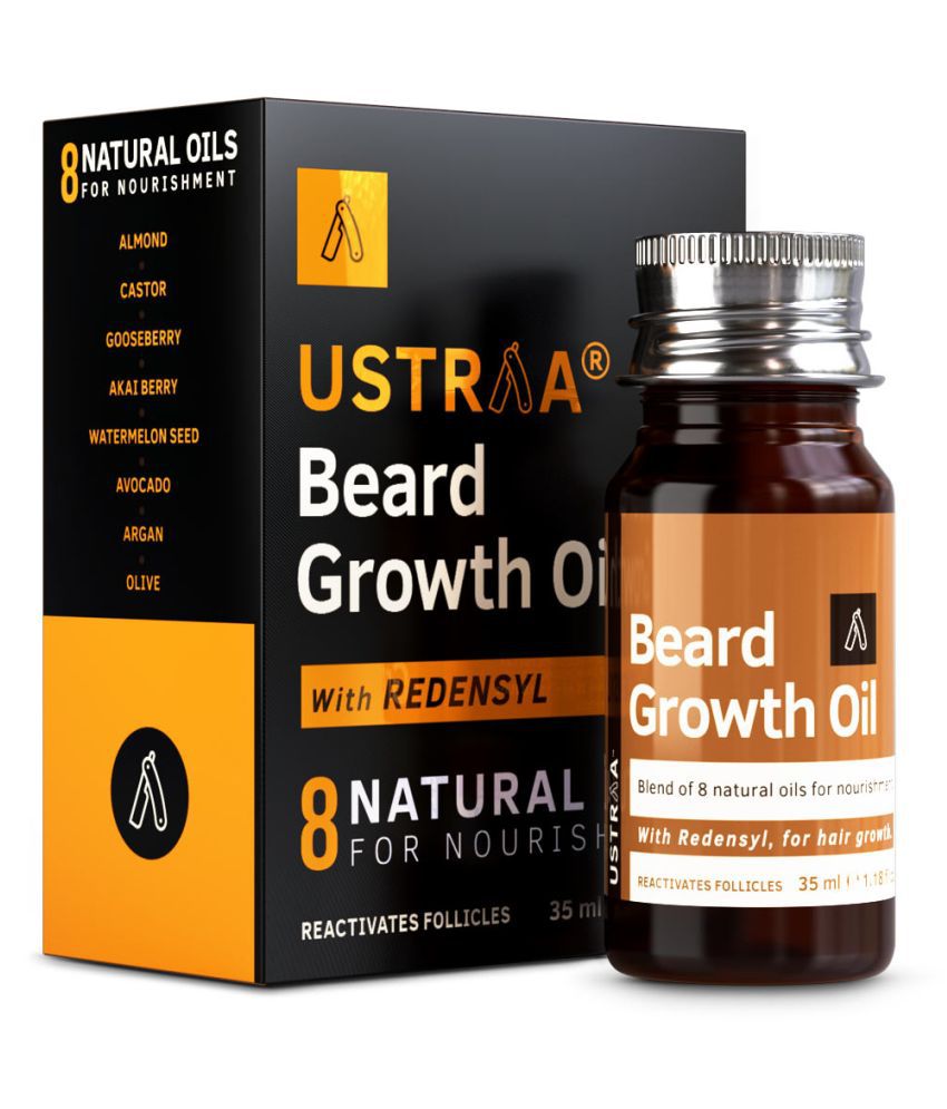 Ustraa Beard Growth Oil - 35ml - More Beard Growth, With Redensyl, 8 Natural Oils including Jojoba Oil, Vitamin E, Nourishment & Strengthening, No Sulphates, No Parabens, No Silicone, No Mineral Oil