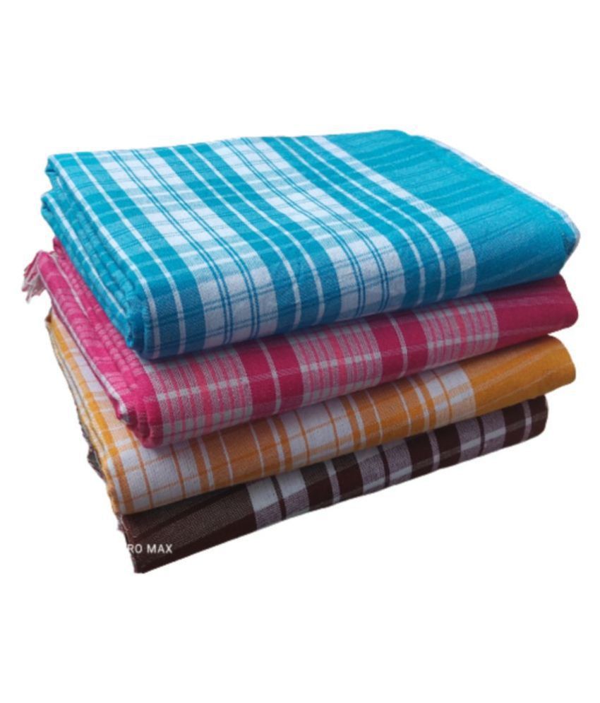     			KAKUMANU - Multicolor Cotton Checks Bath Towel (Pack of 4)