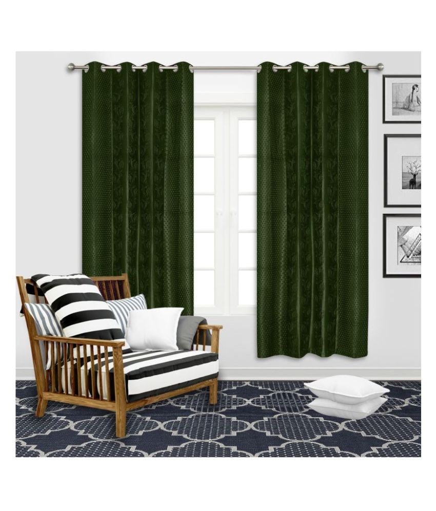     			Veronica Deco Set of 2 Door Blackout Room Darkening Eyelet Poly Cotton Green Curtains ( 40 x 10 cm )