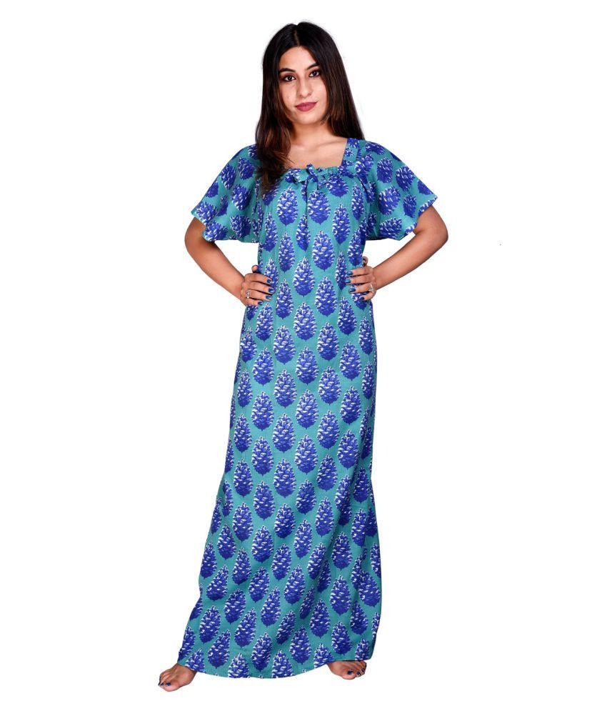     			Apratim Cotton Nighty & Night Gowns - Blue Single