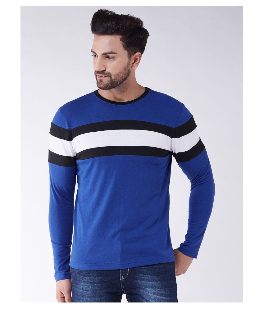 Gritstones Cotton Blend Blue Color Block T-Shirt Single Pack
