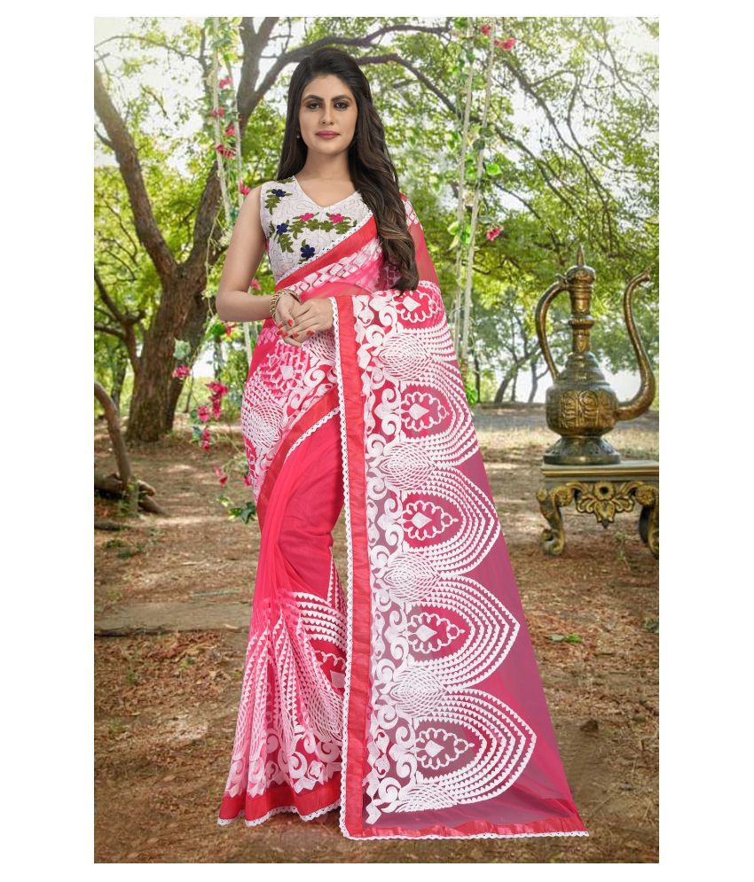     			Gazal Fashions Pink Net Saree -