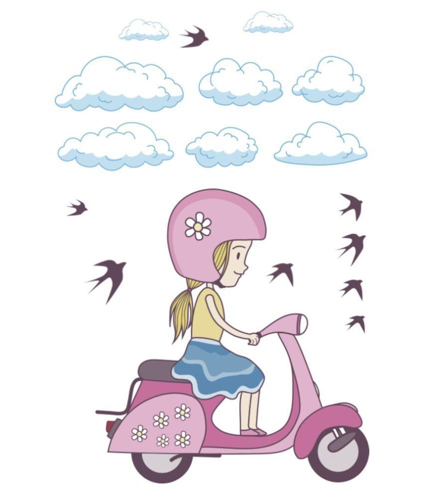 KUKU'S HOME DECOR Little girl having fun on scooter Cartoon Characters 3D  Sticker ( 13 x 17 cms ) - Buy KUKU'S HOME DECOR Little girl having fun on  scooter Cartoon Characters