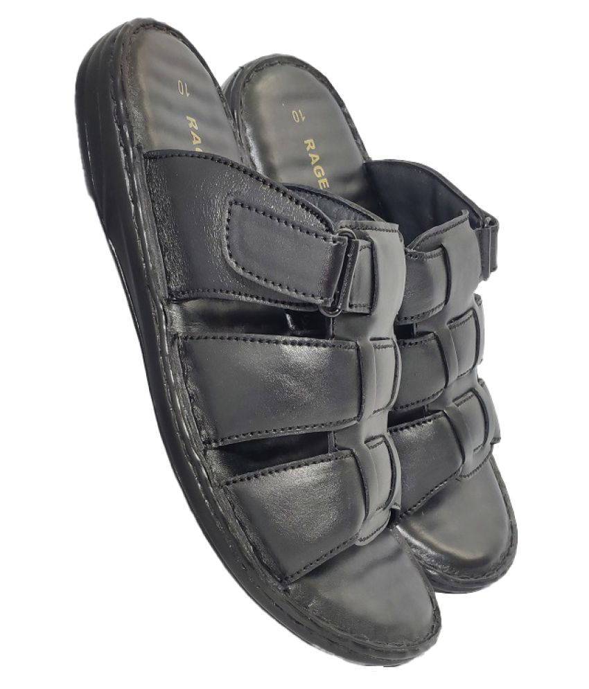 RAGE GAZE Black Leather Slippers Price in India- Buy RAGE GAZE Black ...