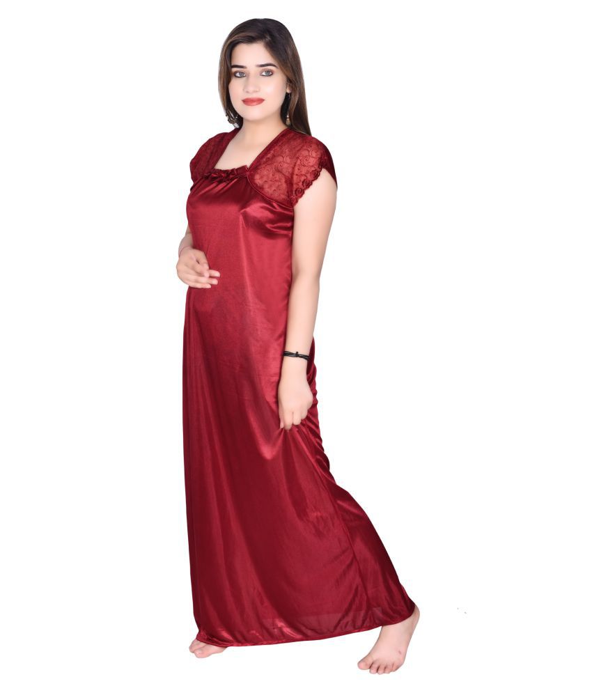 Buy women nighties Satin Nighty & Night Gowns - Maroon Single Online at ...