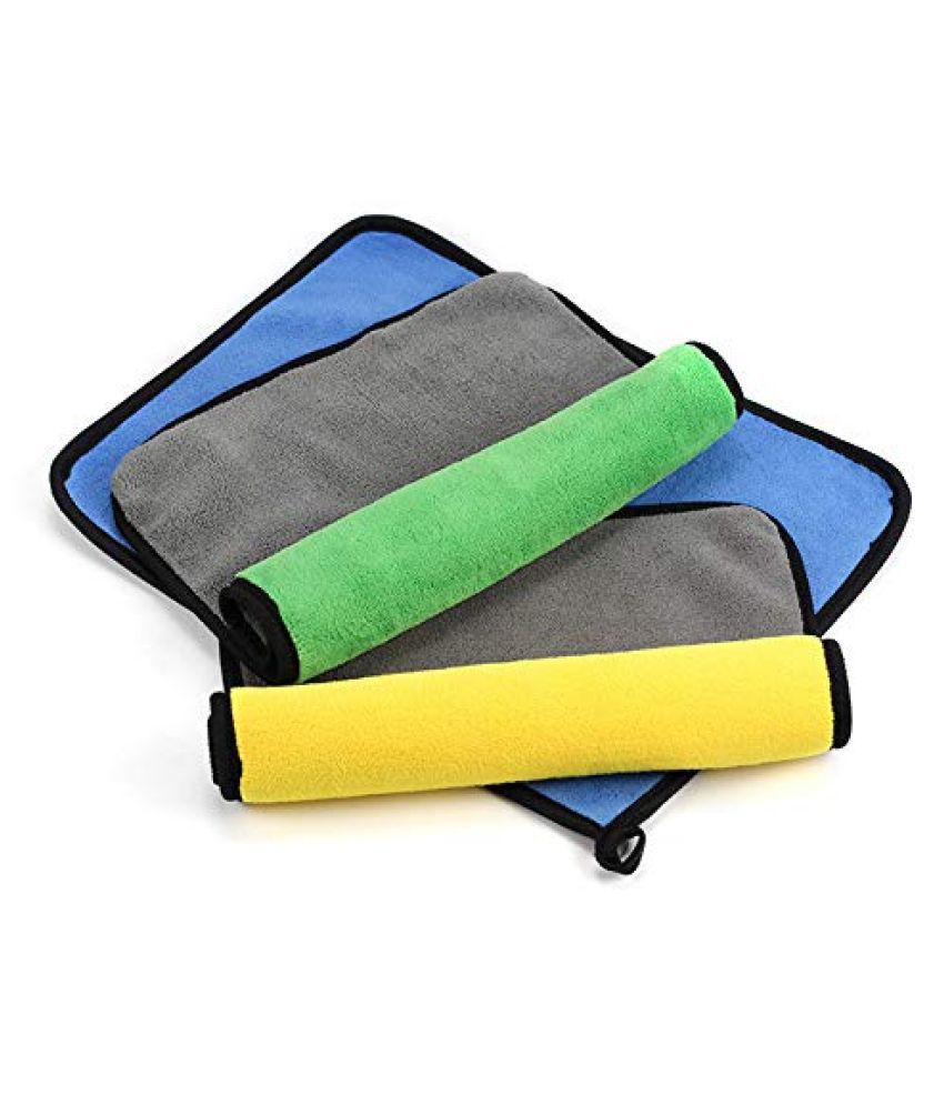 INGENS Microfiber Cloth for Car Cleaning and Detailing, Dual Sided, Extra Thick Plush Microfiber Towel Lint-Free(Pack of 3), Multicolor 650 GSM, 40cm x 40cm …