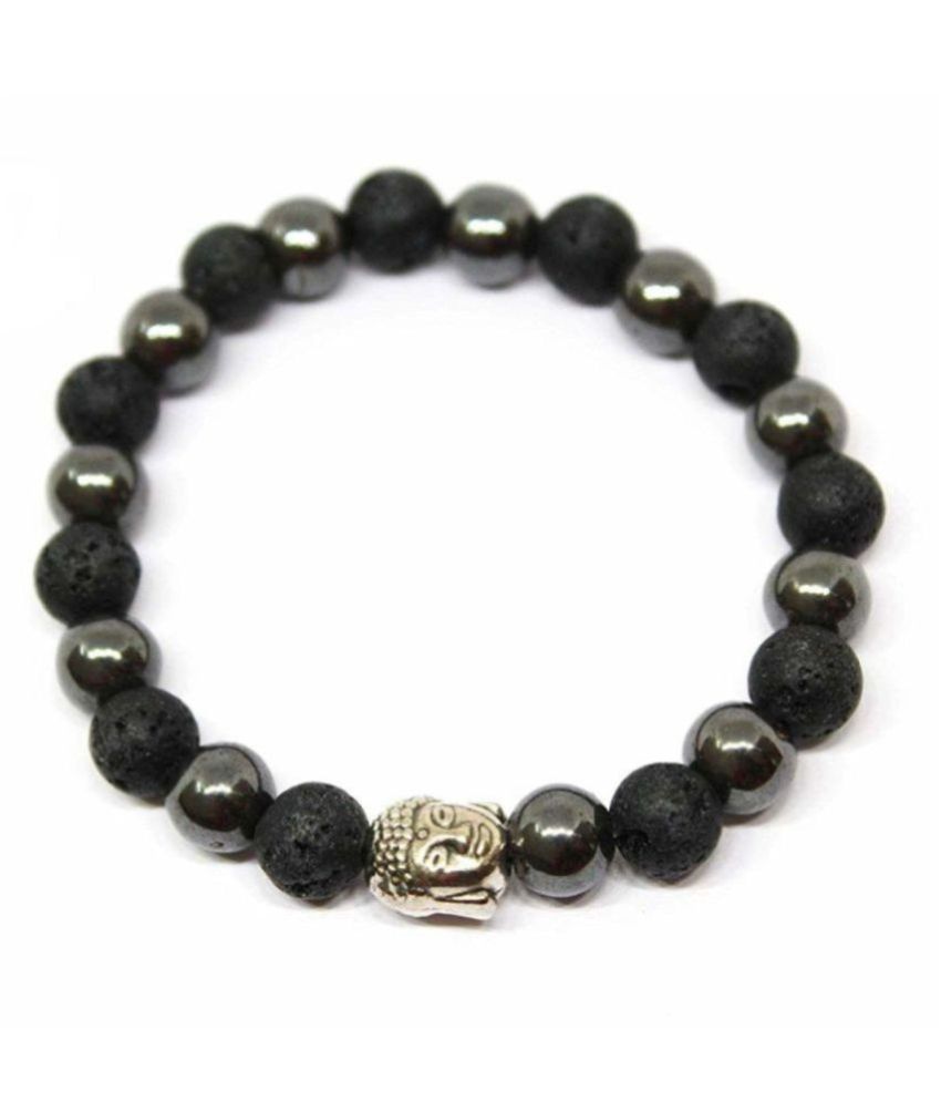     			8mm Black Hametite and Lava With Buddha Natural Agate Stone Bracelet