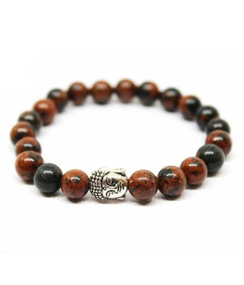     			8mm Brown Mahogany Obsidian With Buddha Natural Agate Stone Bracelet