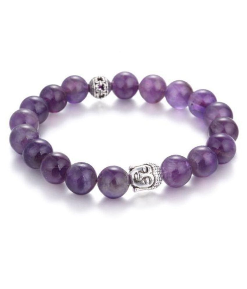     			8mm Purple Amethyst With Buddha Natural Agate Stone Bracelet