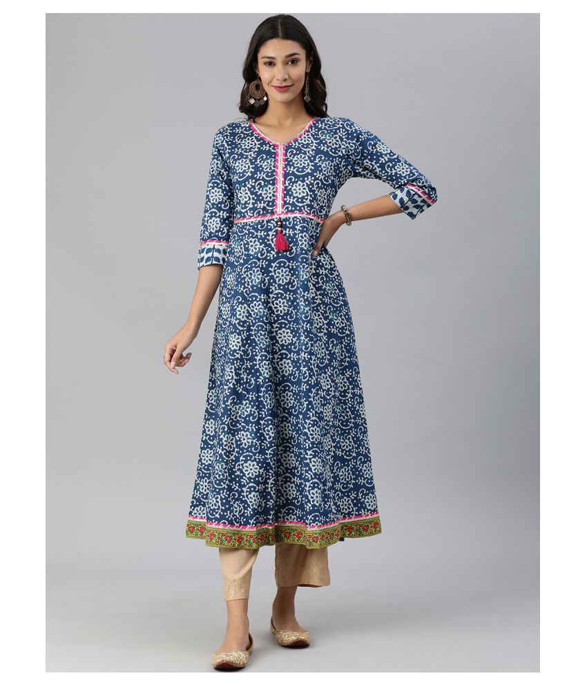     			KSUT Blue Cotton Anarkali Kurti - Single