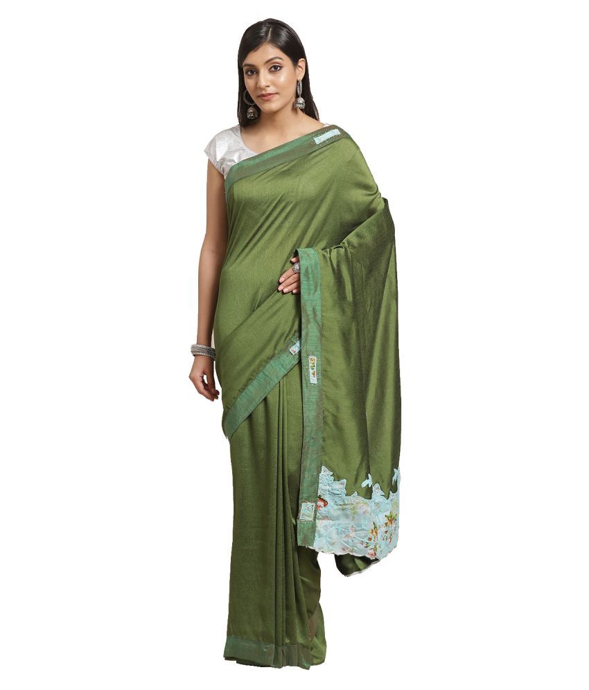     			Shaily Retails Green Satin Saree - Single