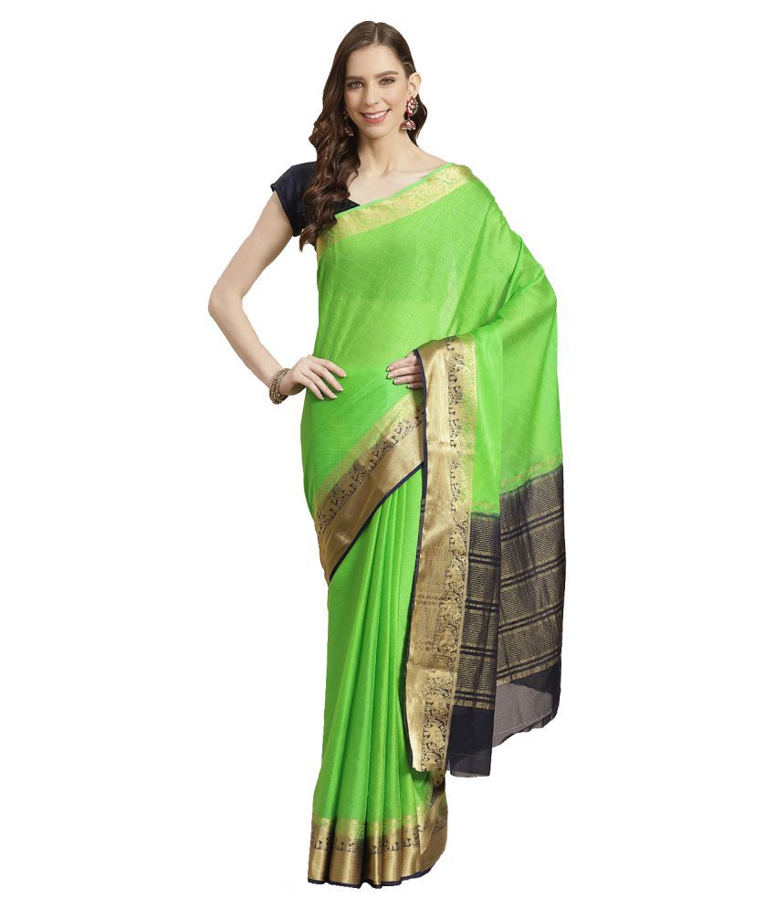     			Shaily Retails Green Silk Blend Saree - Single