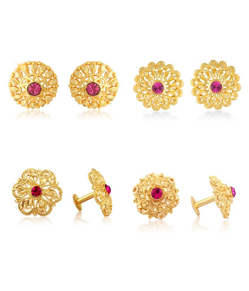     			Vighnaharta Sizzling Charming Alloy Gold Plated Stud Earring Combo set For Women and Girls ( Pack of- 4 Pair Earrings)-VFJ1234-1192-1096-1098ERG