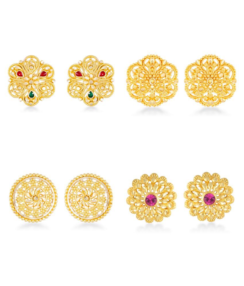     			Vighnaharta Sizzling Charming Alloy Gold Plated Stud Earring Combo set For Women and Girls ( Pack of- 4 Pair Earrings)-VFJ1197-1198-1199-1234ERG
