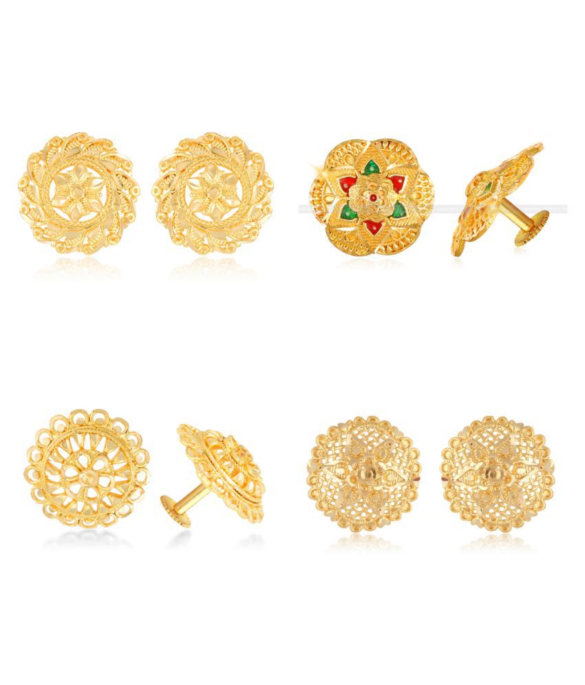     			Vighnaharta - Golden Stud Earrings ( Pack of 4 )