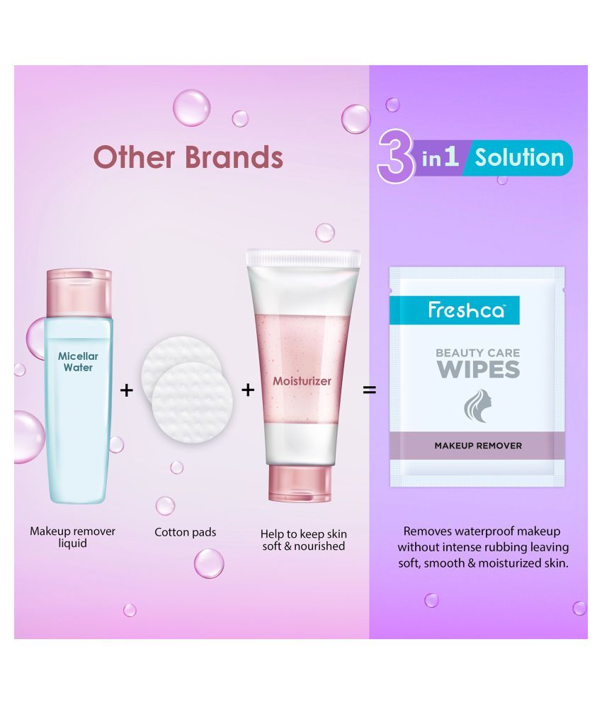 Freshca Makeup Remover Wet Wipes Single Sachet 10 Pcs (Pack of 5