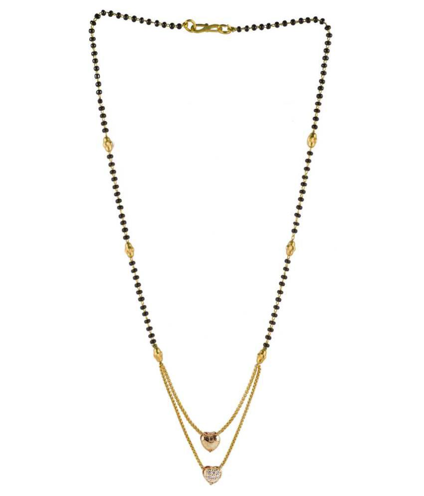     			Jewellery American Diamond Nacklace Dobulle heart Mangalsutra Tanmaniya Nallapusalu Black Bead And Golden Chain For Woman and Girls Brass Mangalsutra